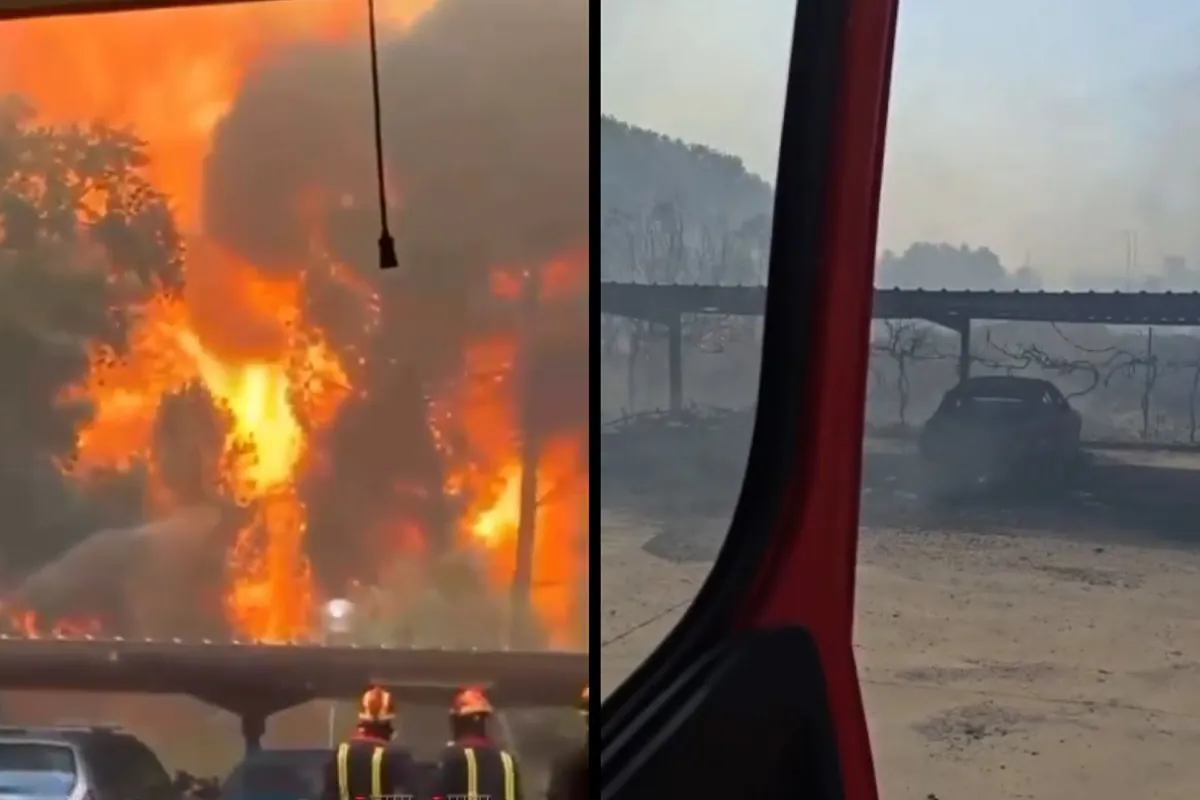 El aparcamiento de los bomberos de San Martín de Valdeiglesias, devorado por las llamas