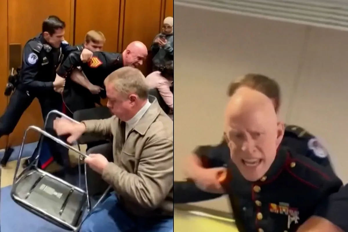 Un marine irrumpe en el Senado de EEUU para protestar por la guerra de Irán y le rompen un brazo