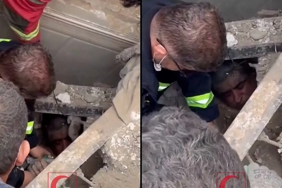 Angustioso rescate de un hombre atrapado entre los escombros en Teherán tras un bombardeo