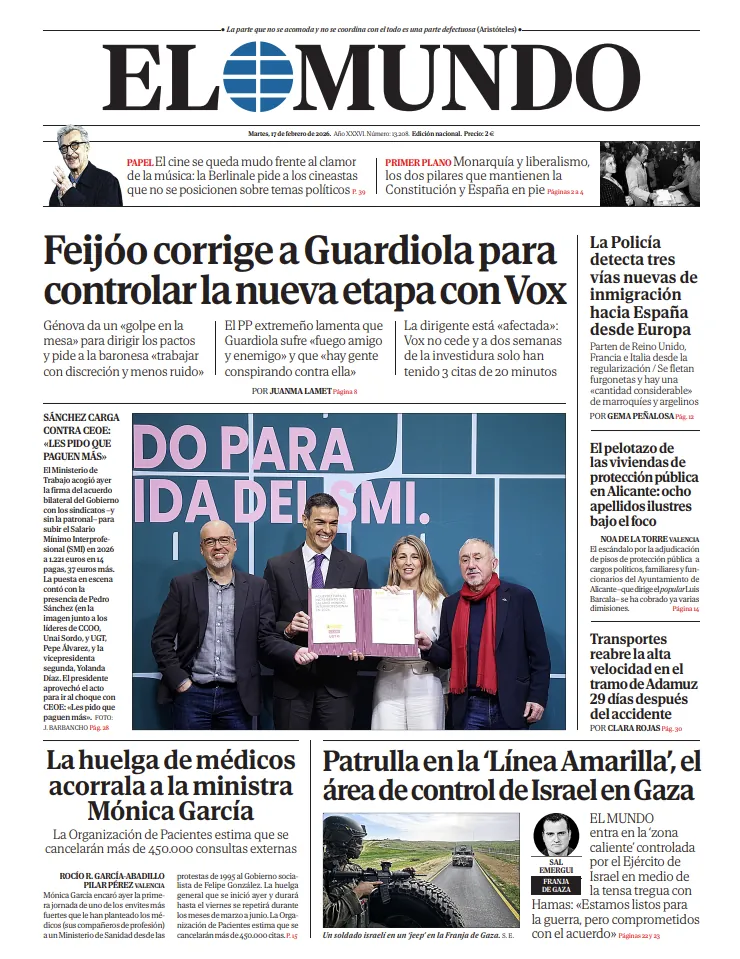 Portada de EL MUNDO del martes 17 de febrero de 2026 | Medios