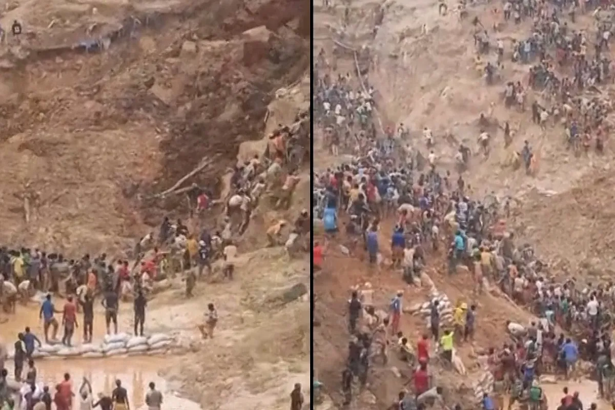 Momento del derrumbe de una mina artesanal de oro por el que han muerto más de cien personas