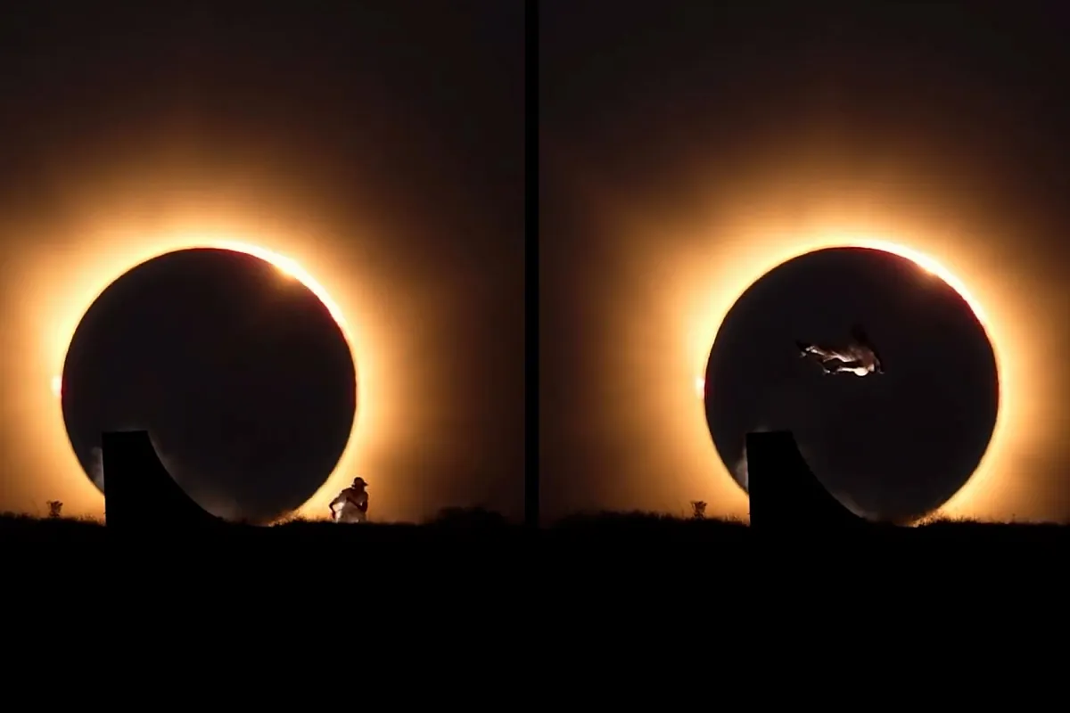 La impresionante captura del skater Danny León haciendo un truco ante el eclipse