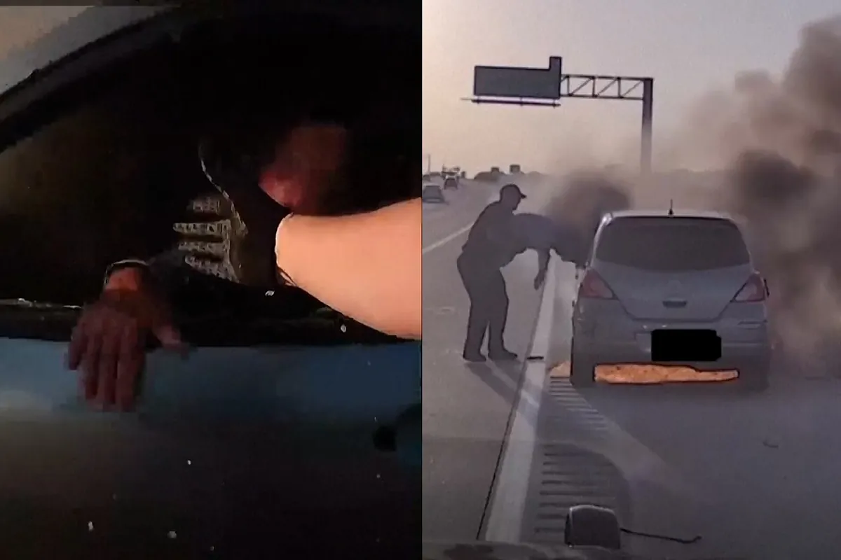 El rescate de película de un policía a un conductor de su coche en llamas