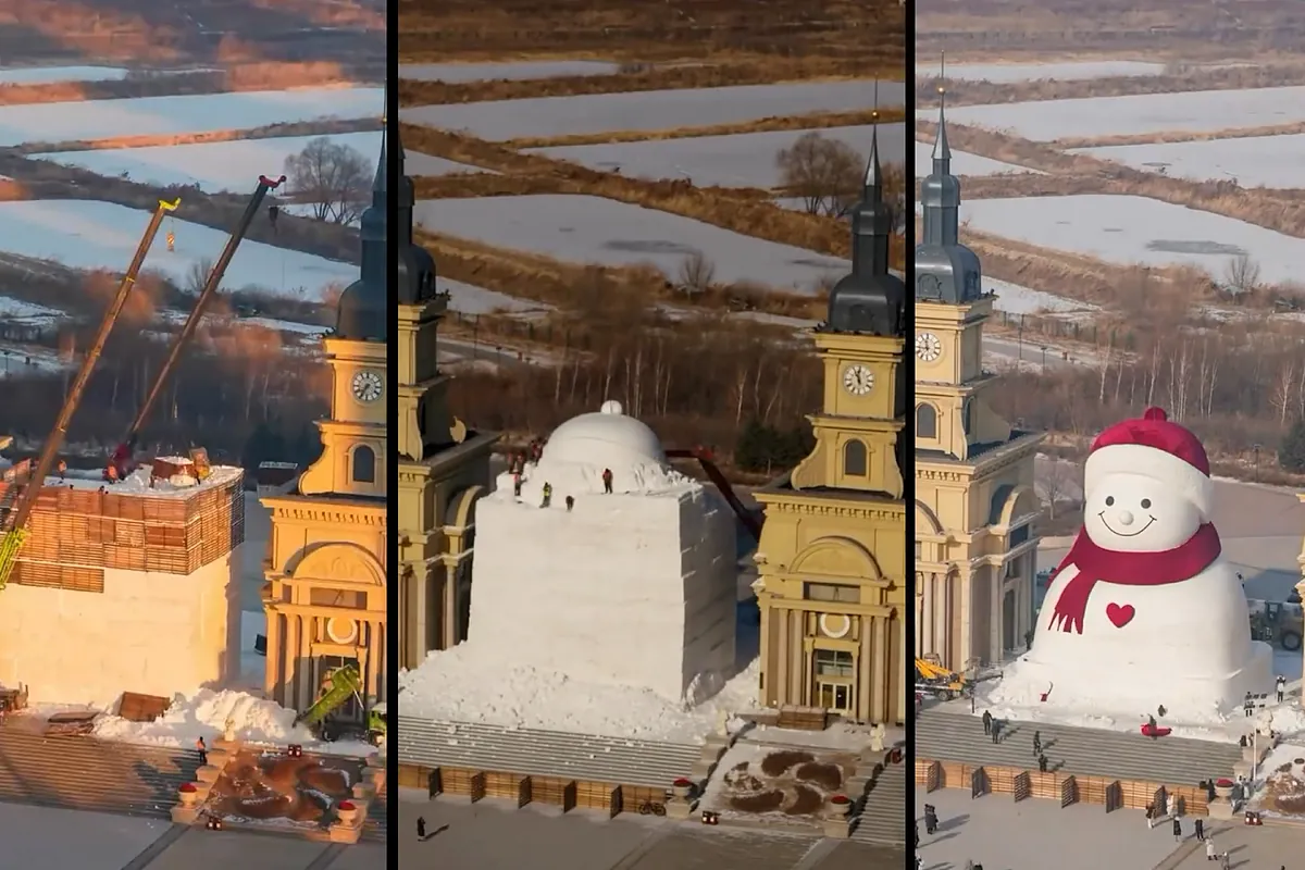 Así han levantado el muñeco de nieve más grande del mundo en esta ciudad