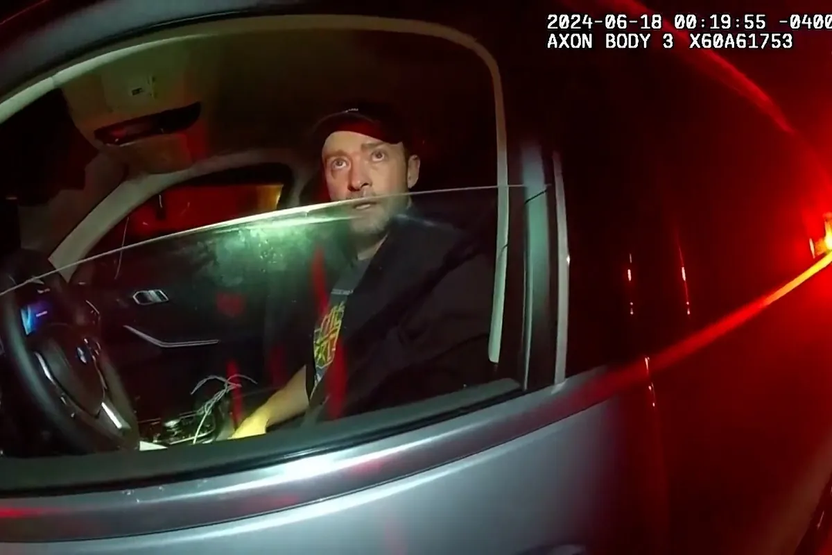 Difunden las imágenes de cuando detuvieron a Justin Timberlake ebrio en 2024