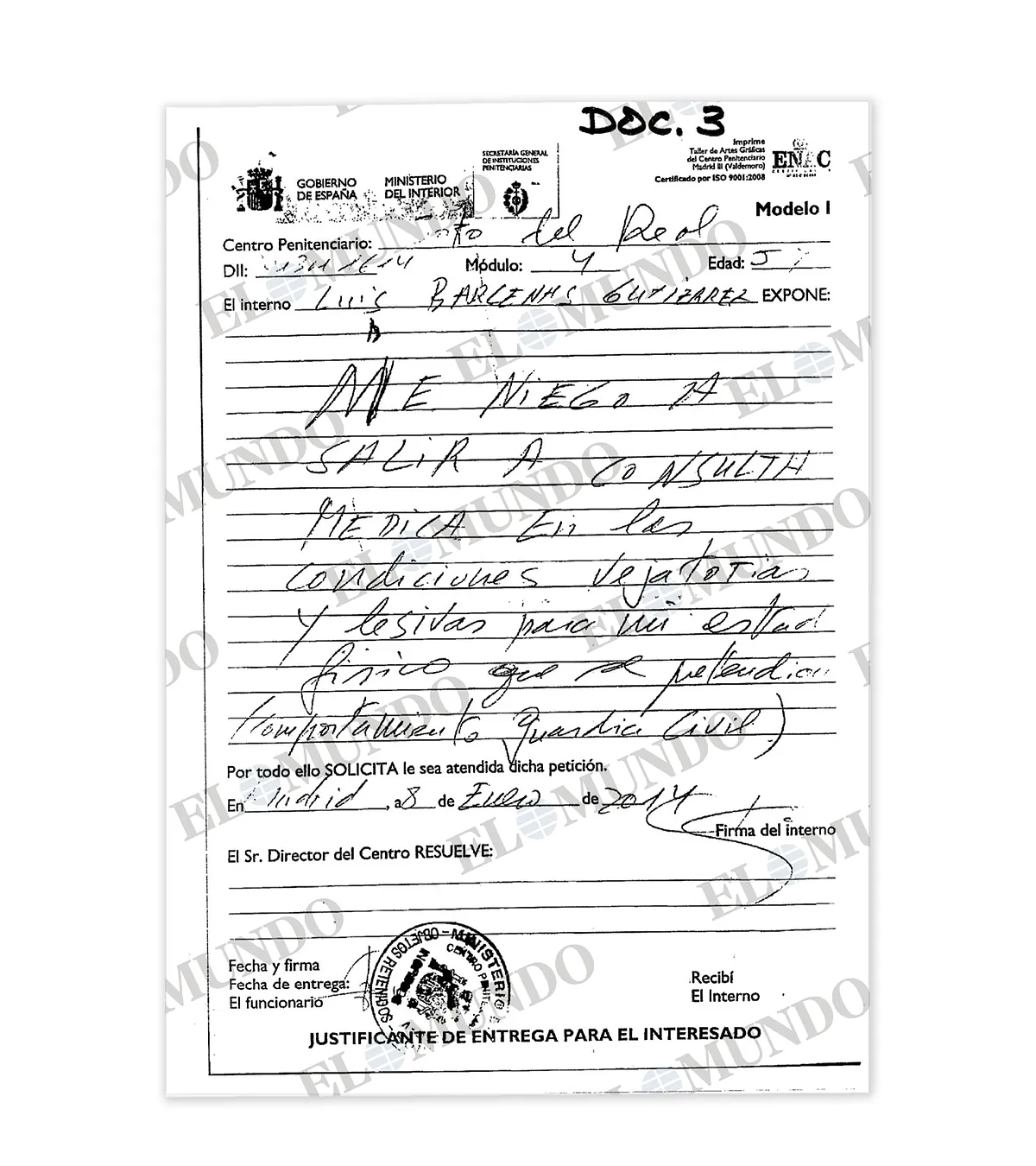 Bárcenas entrega al tribunal de 'Kitchen' las pruebas del "trato vejatorio" que sufrió en prisión durante el espionaje