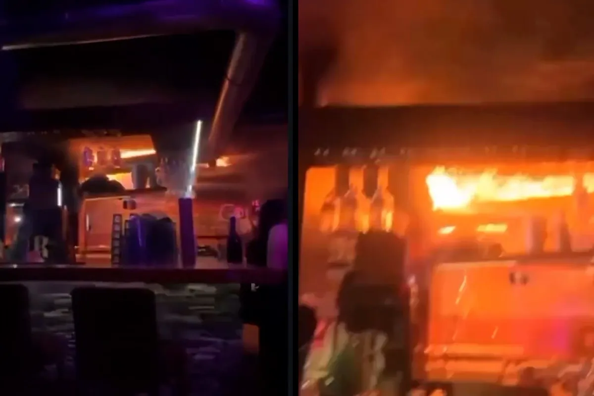 Momento en el que el fuego se propaga dentro del bar de la estación de esquí de Suiza