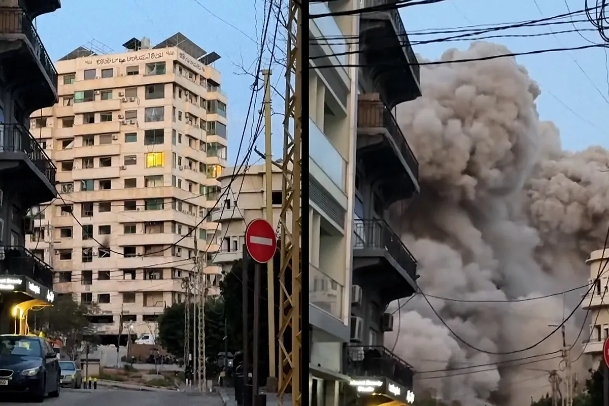 Momento en el que un misil israelí destruye un bloque en pleno centro de Beirut