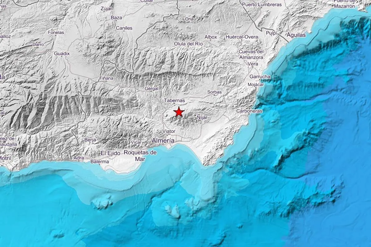 Registran un terremoto de magnitud 4.3 con epicentro en Tabernas que se ha sentido en Almería, Granada, Jaén y Murcia