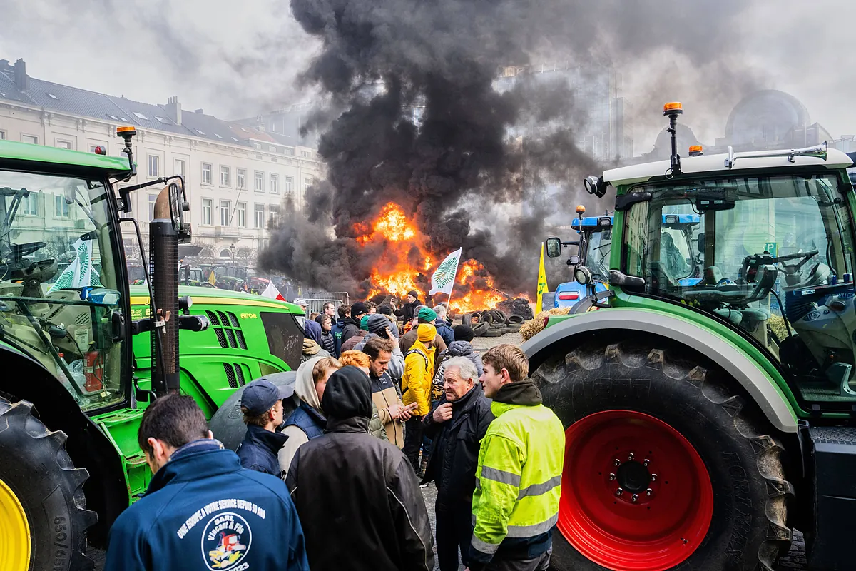 Los agricultores colapsan Bruselas en plena cumbre de presidentes para protestar por la PAC y Mercosur: "Nos van a inundar a carne hormonada"