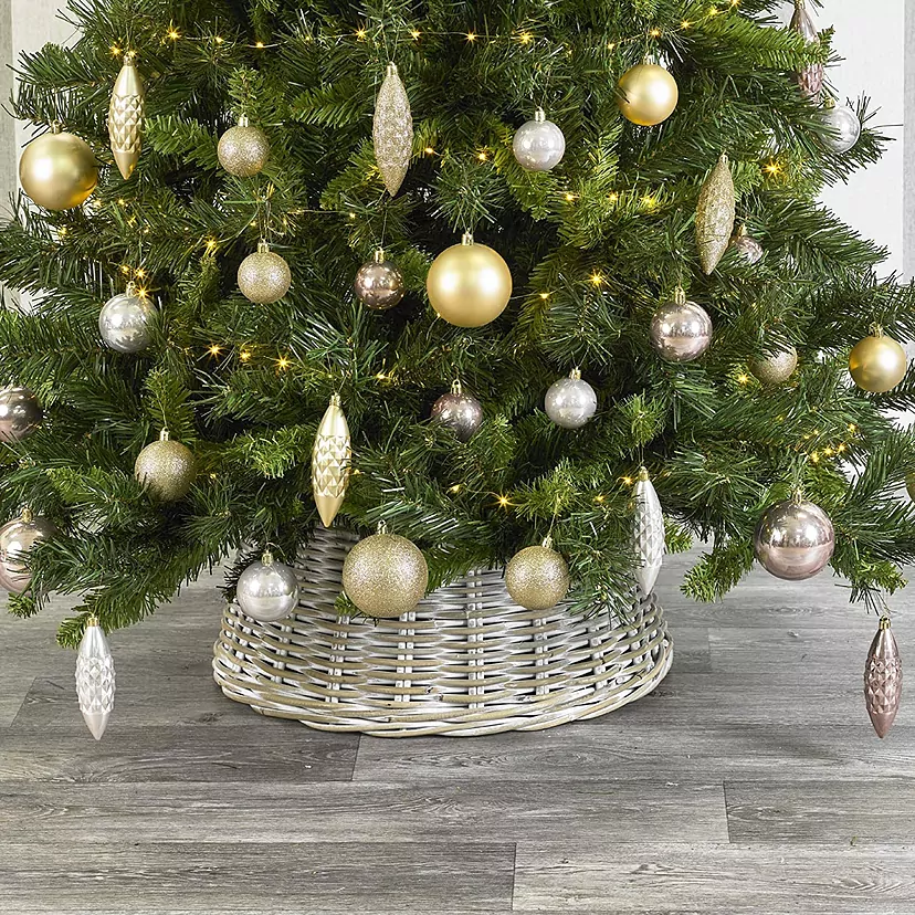 Cesta Base Para árbol De Navidad De 57 Cm De Diámetro, De Ratán Y Jacinto De Agua, Ajustable En Paneles, Para árboles De 1.8-2.3 Metros, Fácil Montaje