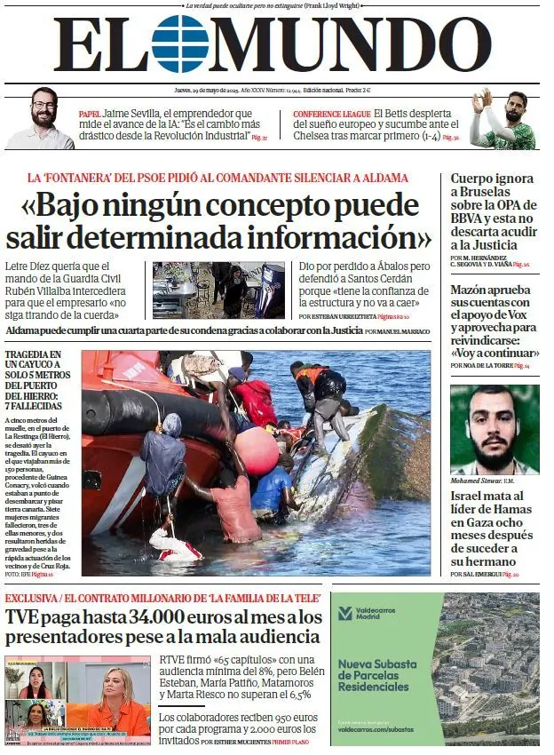 Portada de EL MUNDO del jueves 29 de mayo de 2025 | Medios
