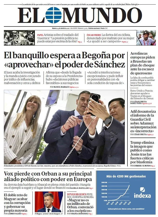 Portada de EL MUNDO del martes 14 de abril de 2026 | Medios
