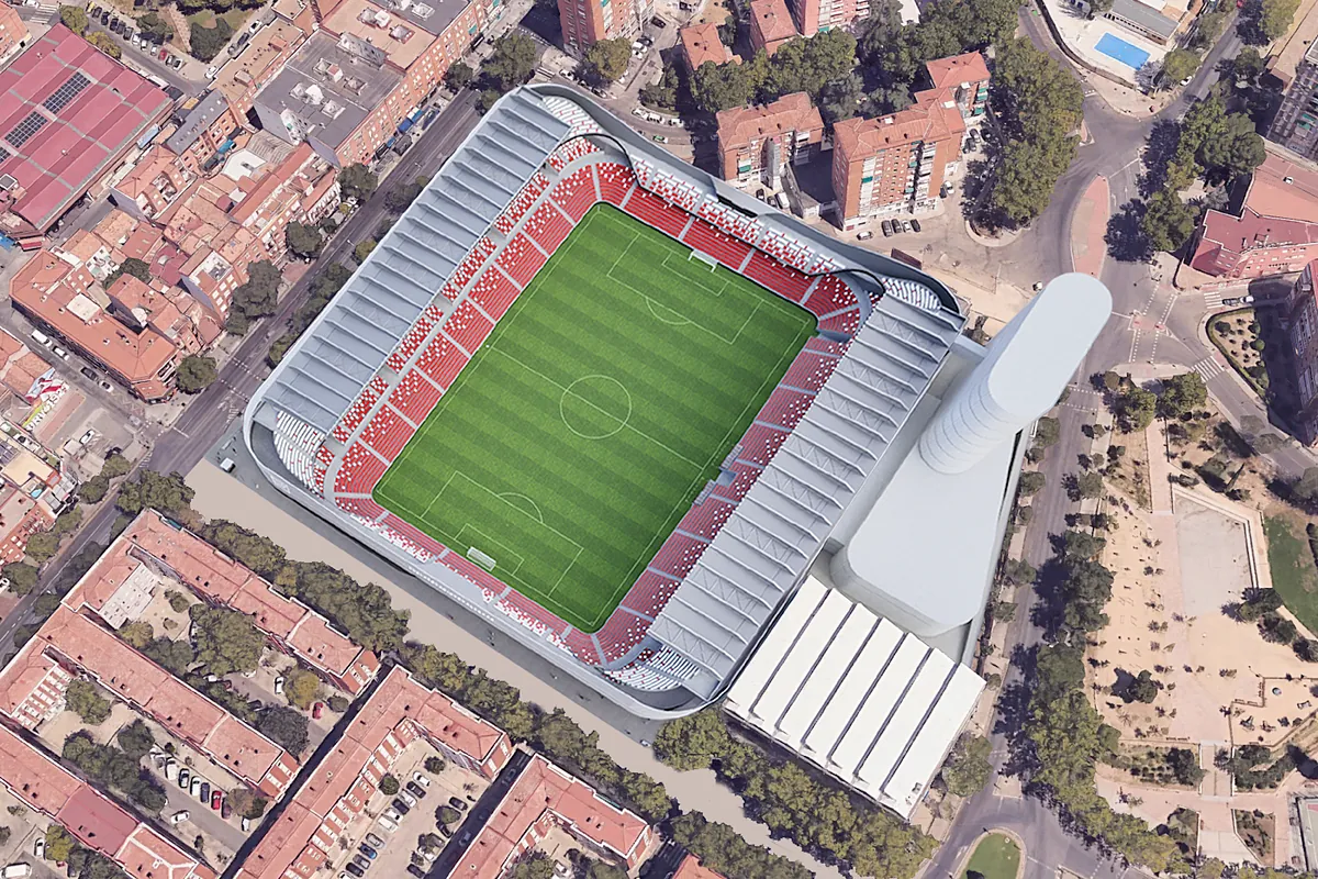 La apuesta de Ayuso para evitar que el Rayo se mude de Vallecas: un 'nuevo' estadio con torre panorámica, 'friso' digital, "doble piel" y una cuarta grada