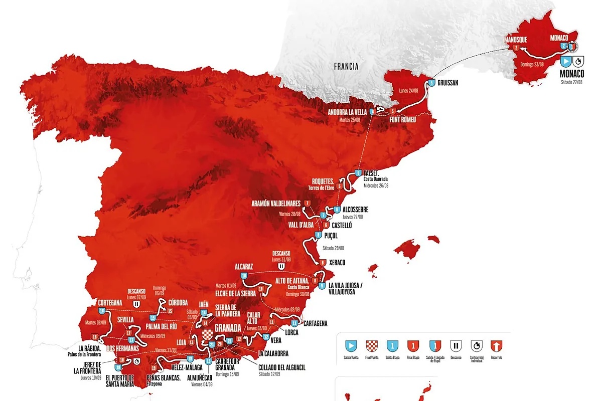 Sin Canarias, la Vuelta se reinventa con un desenlace inédito: del Casino de Mónaco a la Alhambra de Granada